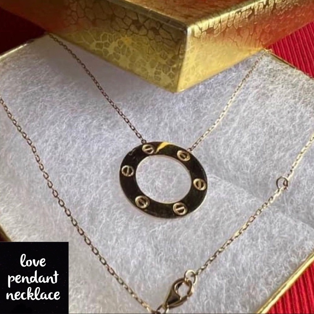 Inspired Love Necklace real 18k saudi gold centered pendant